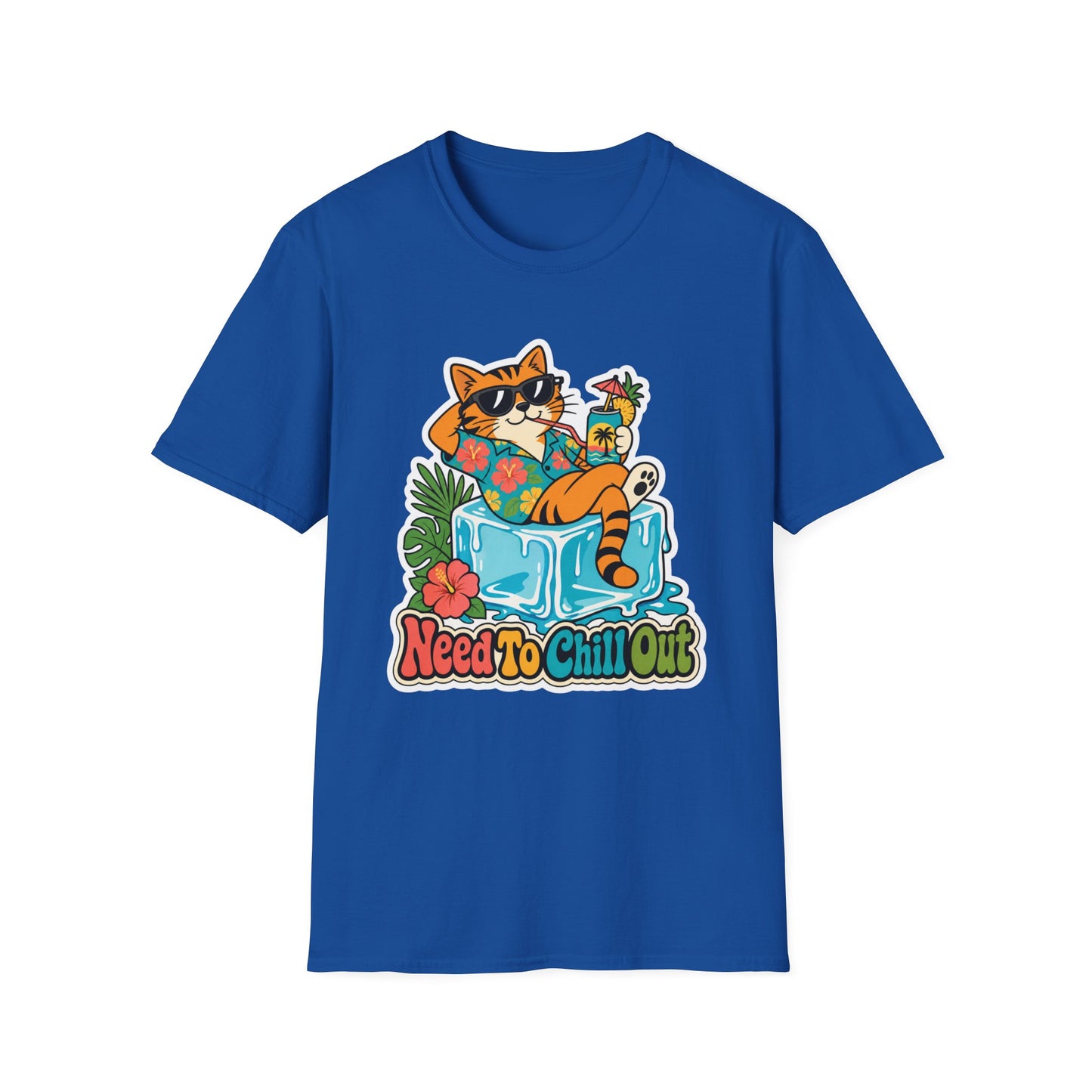 Cat Lounge T-Shirt — "Need To Chill Out" Retro Tropical Graphic Tee