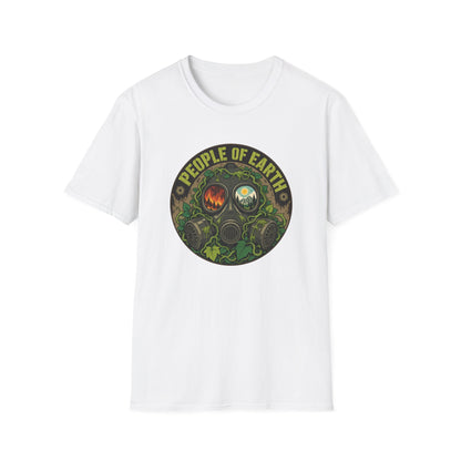 People of Earth Gas Mask Graphic Tee — Eco Horror Sci‑Fi T-Shirt