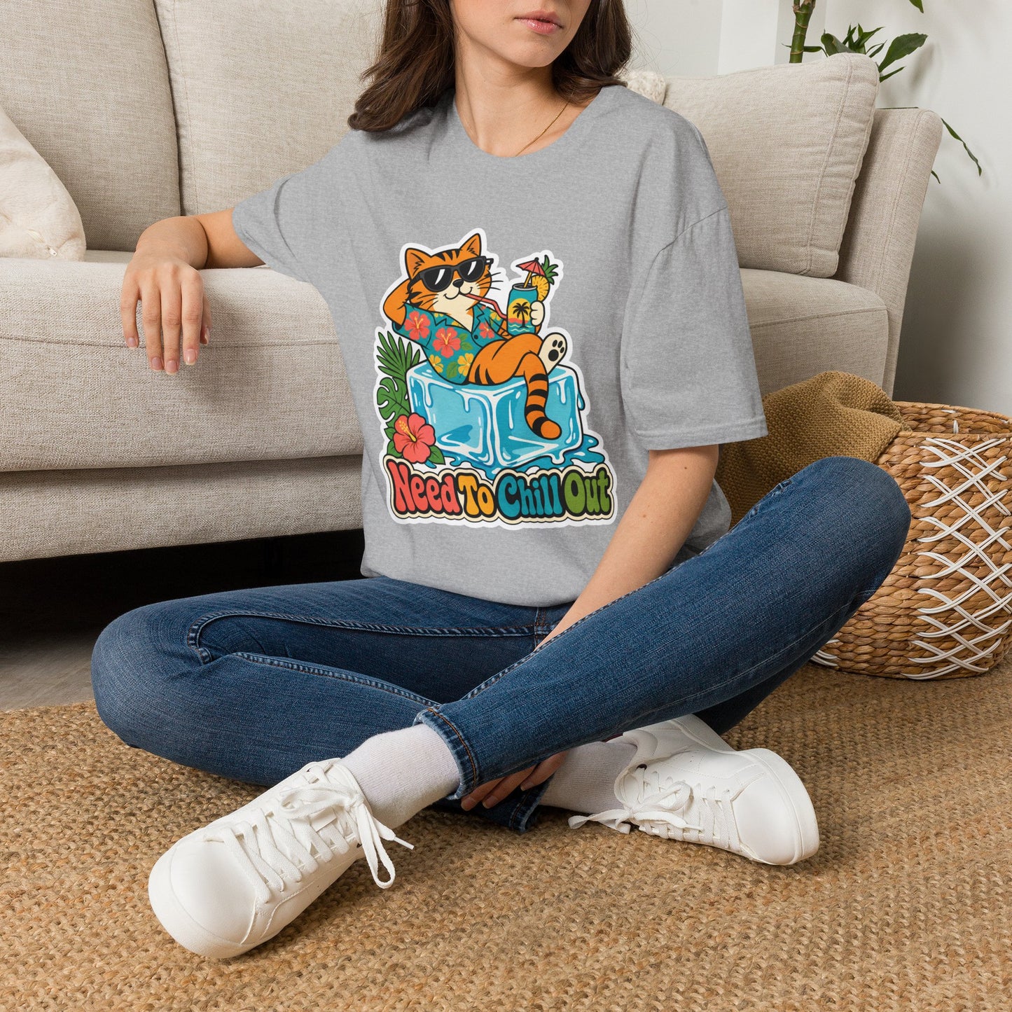 Cat Lounge T-Shirt — "Need To Chill Out" Retro Tropical Graphic Tee