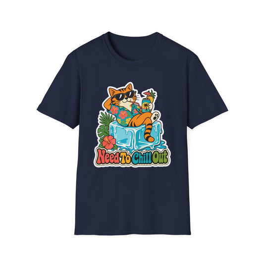 Cat Lounge T-Shirt — "Need To Chill Out" Retro Tropical Graphic Tee