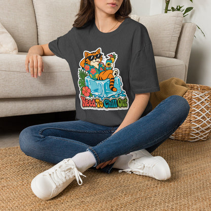 Cat Lounge T-Shirt — "Need To Chill Out" Retro Tropical Graphic Tee