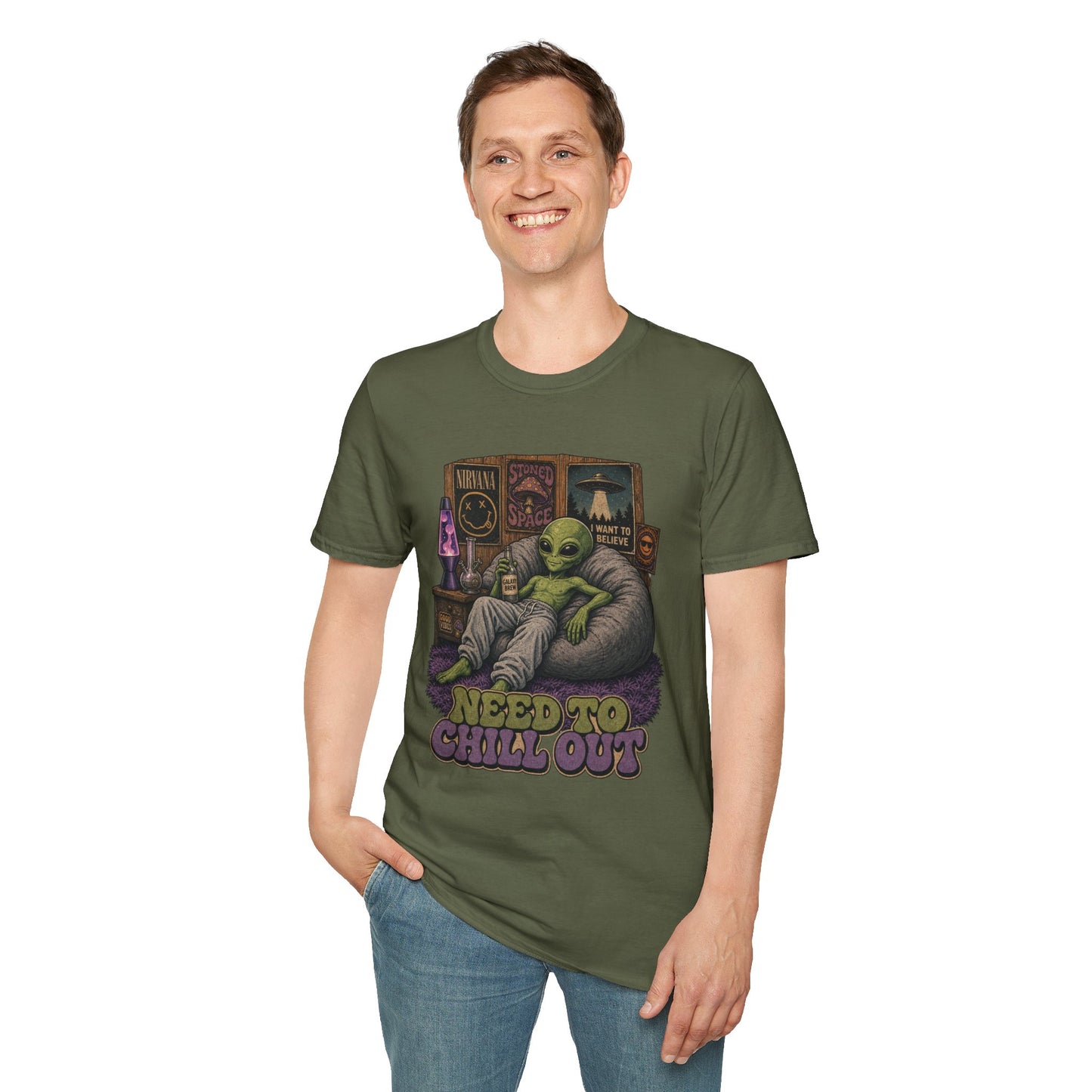 "Need to Chill Out" Alien Chillin on a Bean Bag Chair T-Shirt