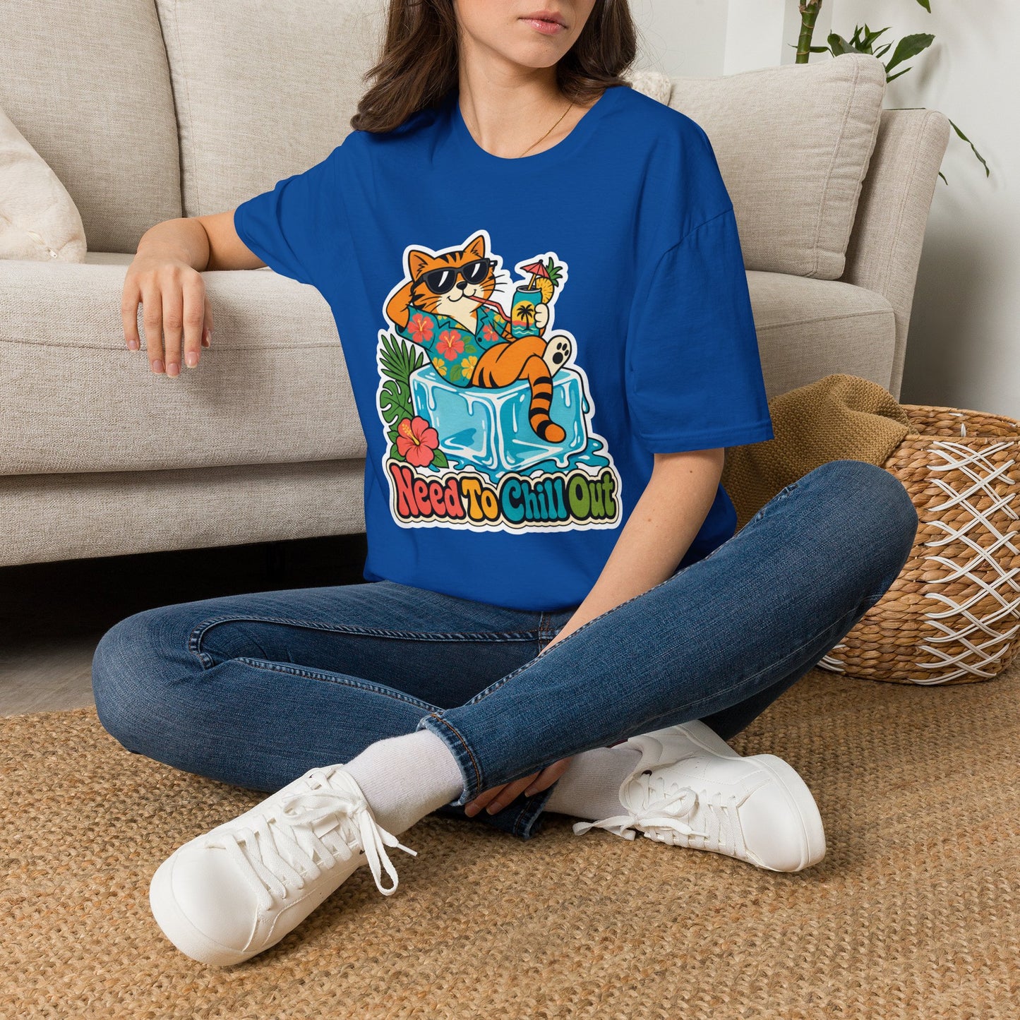Cat Lounge T-Shirt — "Need To Chill Out" Retro Tropical Graphic Tee