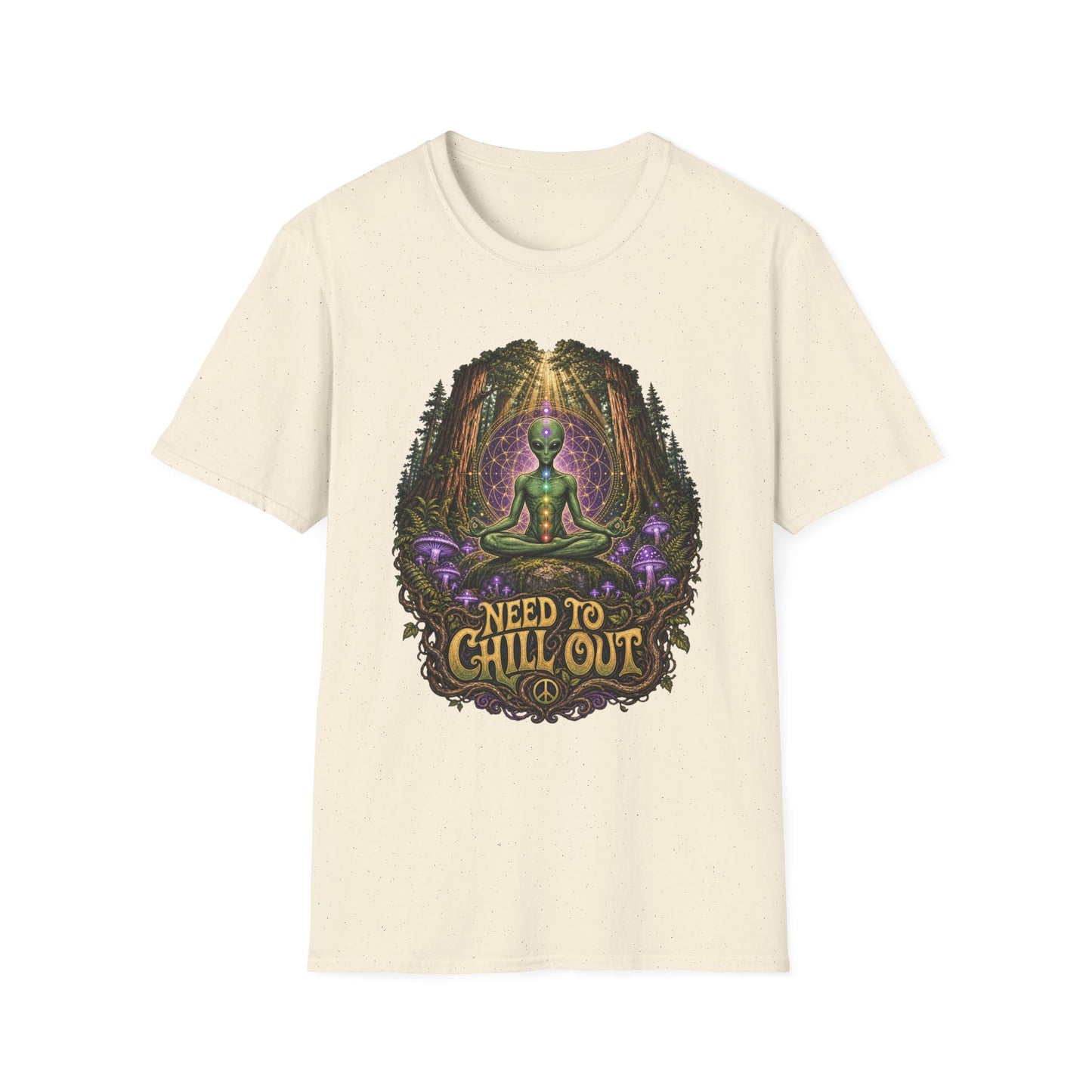 Alien Meditation T‑Shirt — "Need to Chill Out" Psychedelic Forest Graphic