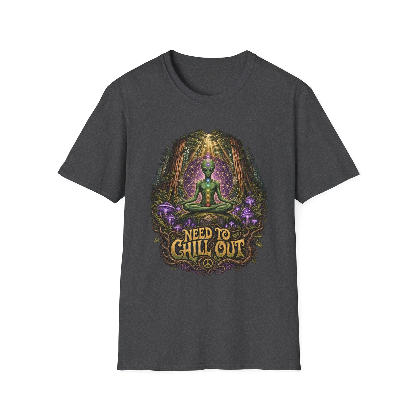 Alien Meditation T‑Shirt — "Need to Chill Out" Psychedelic Forest Graphic