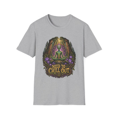 Alien Meditation T‑Shirt — "Need to Chill Out" Psychedelic Forest Graphic