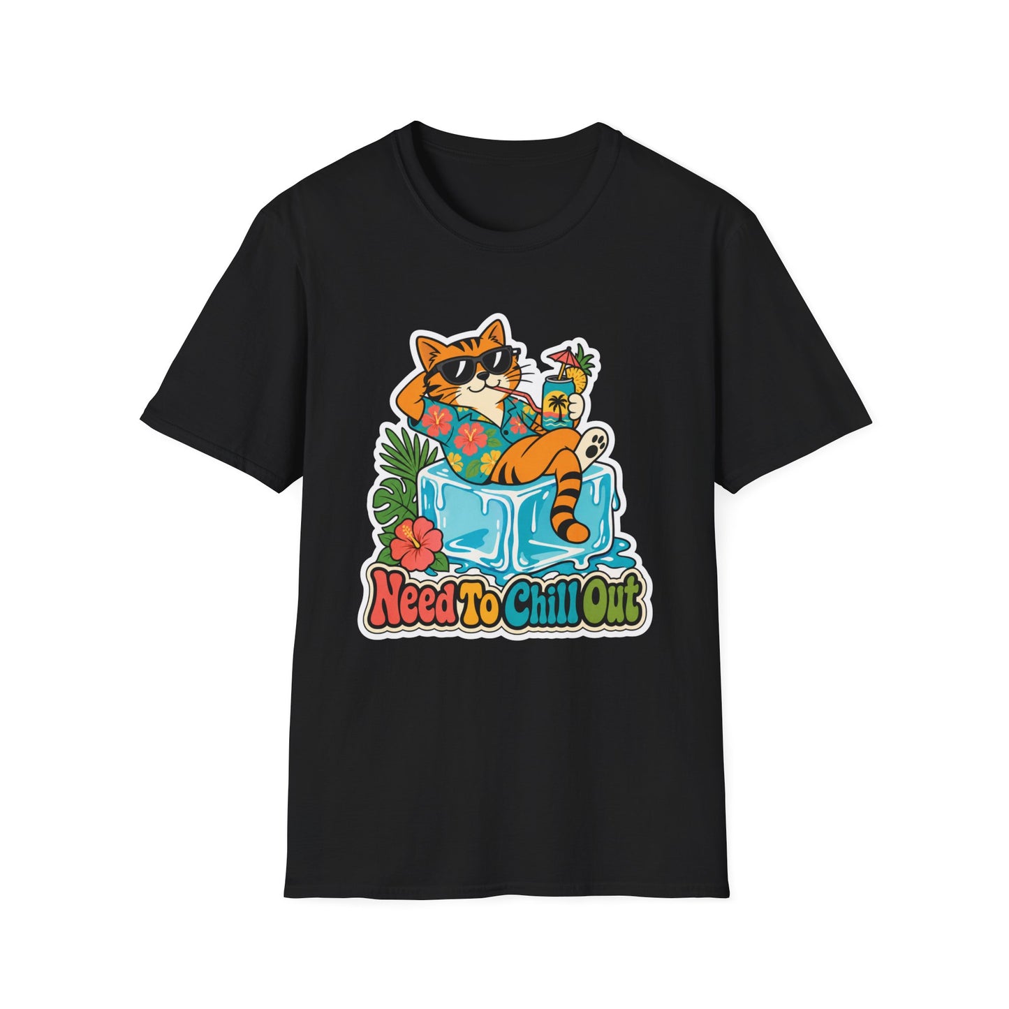 Cat Lounge T-Shirt — "Need To Chill Out" Retro Tropical Graphic Tee