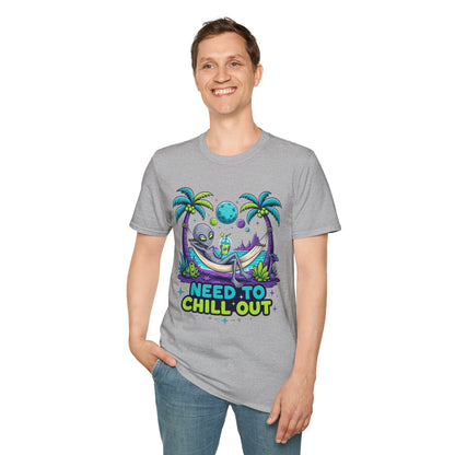 Alien Hammock T-Shirt — "Need to Chill Out" Relaxed Space Vibes