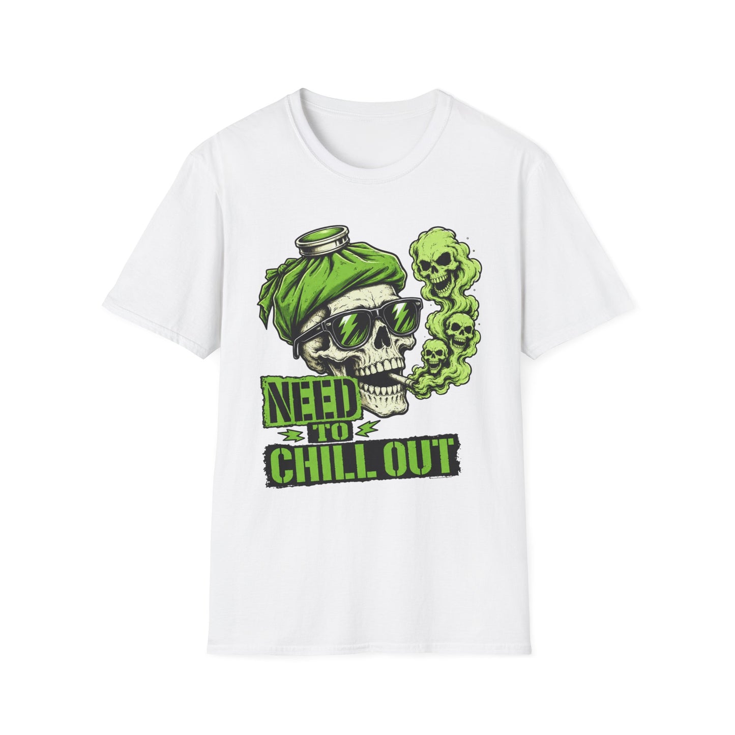 Rock Skull 'Need to Chill Out' Graphic T-Shirt — Green Smoke Skull Tee