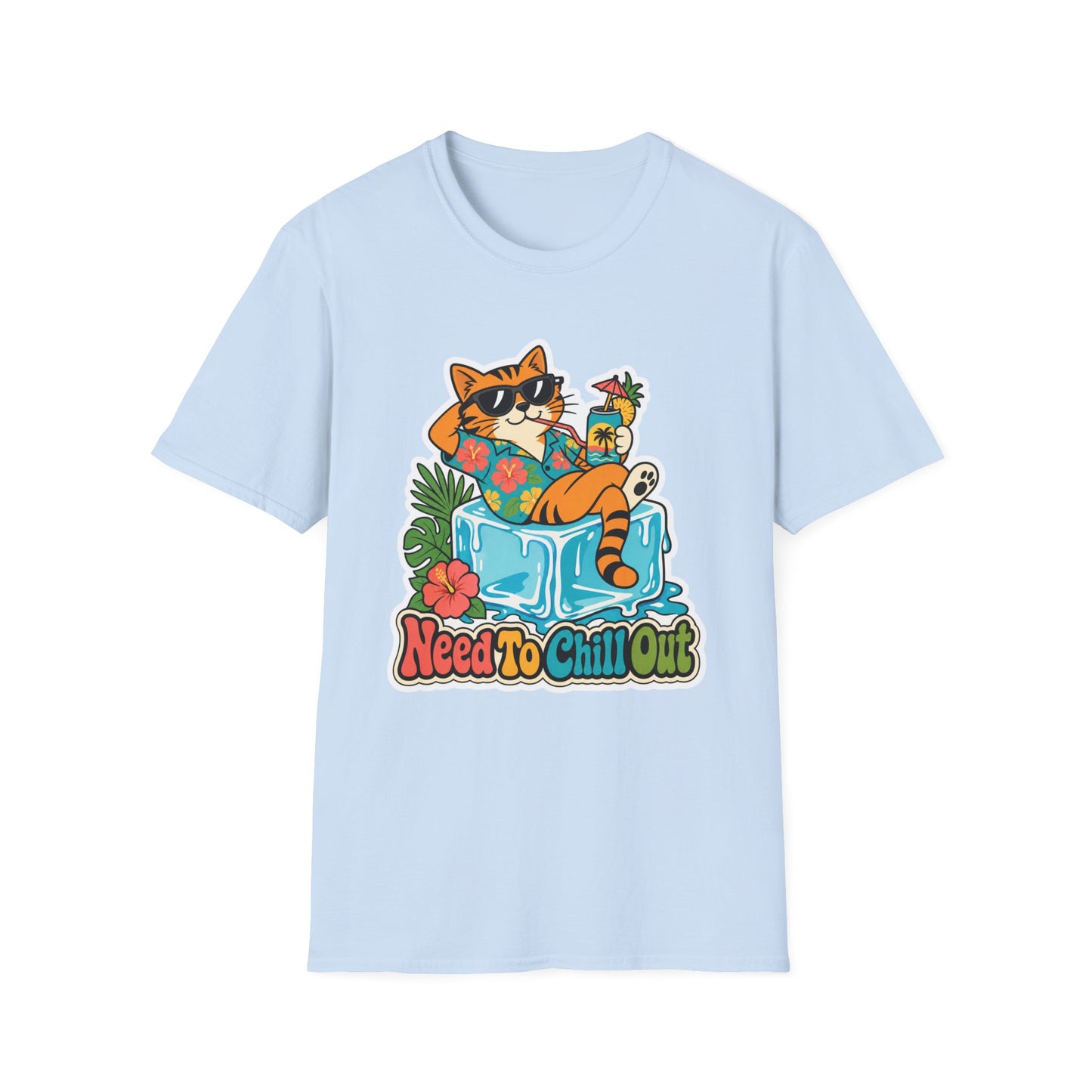 Cat Lounge T-Shirt — "Need To Chill Out" Retro Tropical Graphic Tee