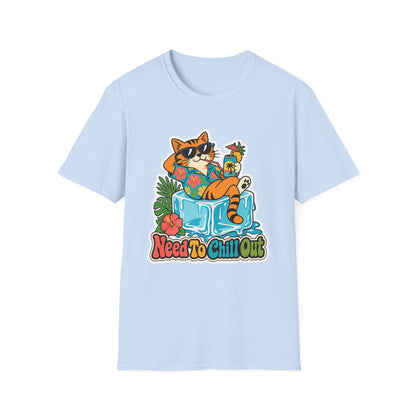 Cat Lounge T-Shirt — "Need To Chill Out" Retro Tropical Graphic Tee