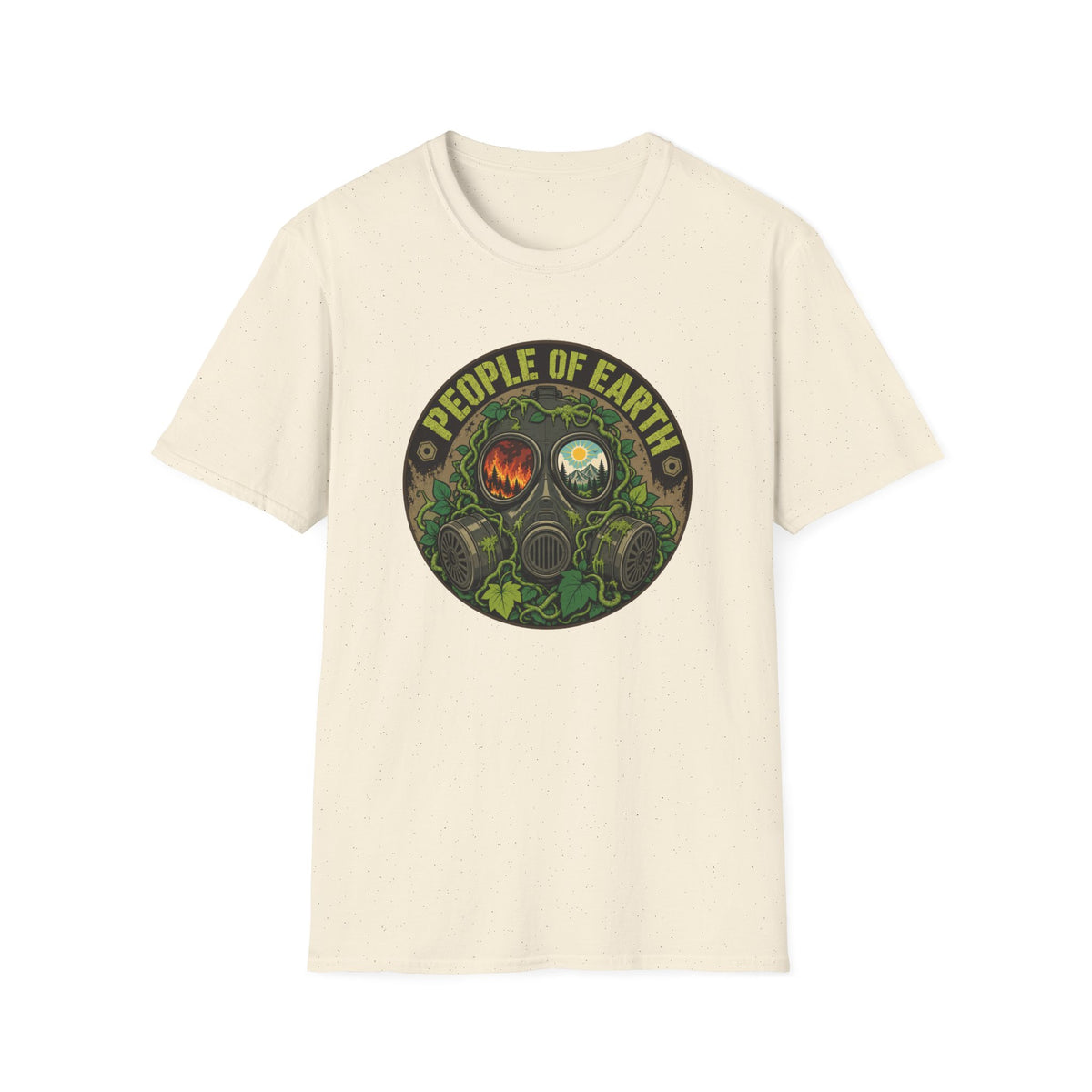 People of Earth Gas Mask Graphic Tee — Eco Horror Sci‑Fi T-Shirt