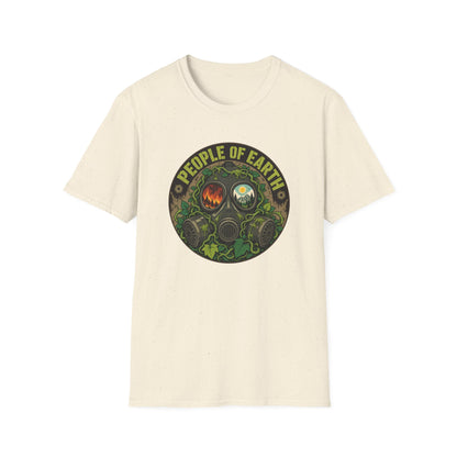 People of Earth Gas Mask Graphic Tee — Eco Horror Sci‑Fi T-Shirt