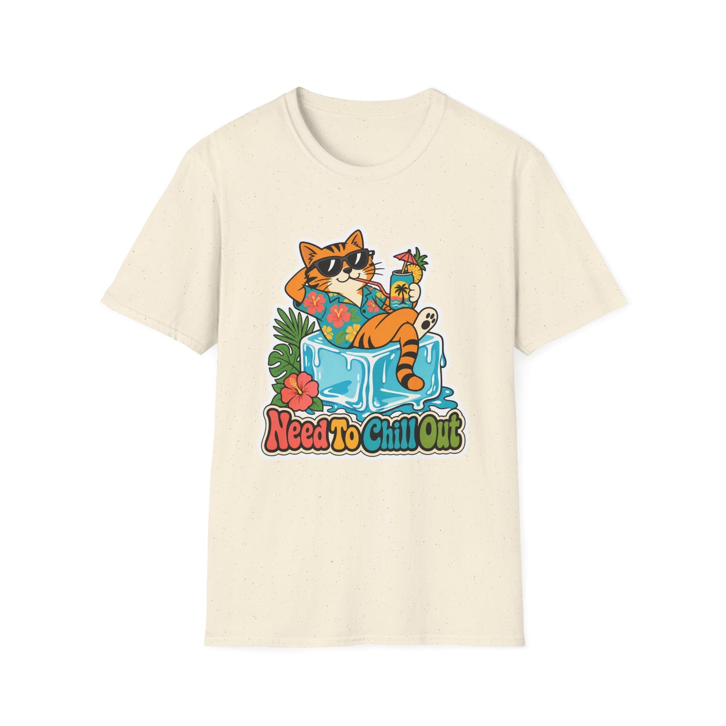 Cat Lounge T-Shirt — "Need To Chill Out" Retro Tropical Graphic Tee