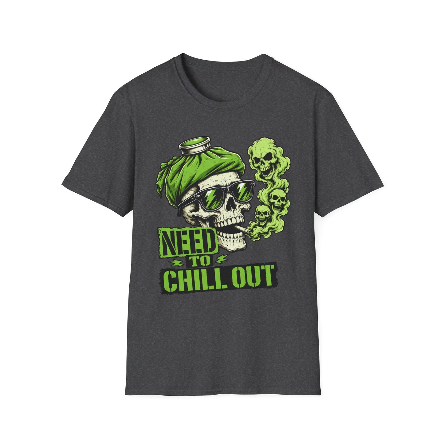 Rock Skull 'Need to Chill Out' Graphic T-Shirt — Green Smoke Skull Tee