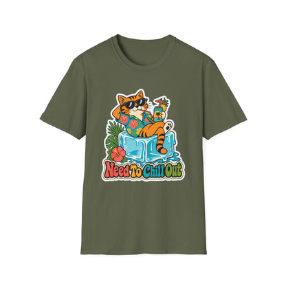 Cat Lounge T-Shirt — "Need To Chill Out" Retro Tropical Graphic Tee