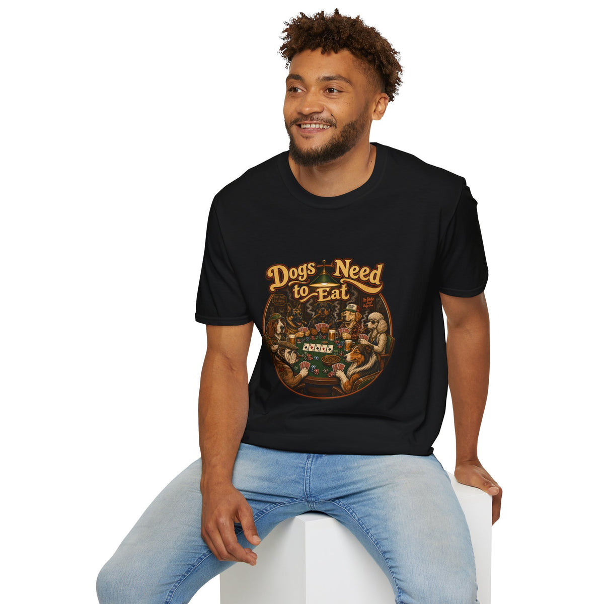 Dogs Need to Eat T-Shirt — Vintage Dog Poker Night Graphic Tee