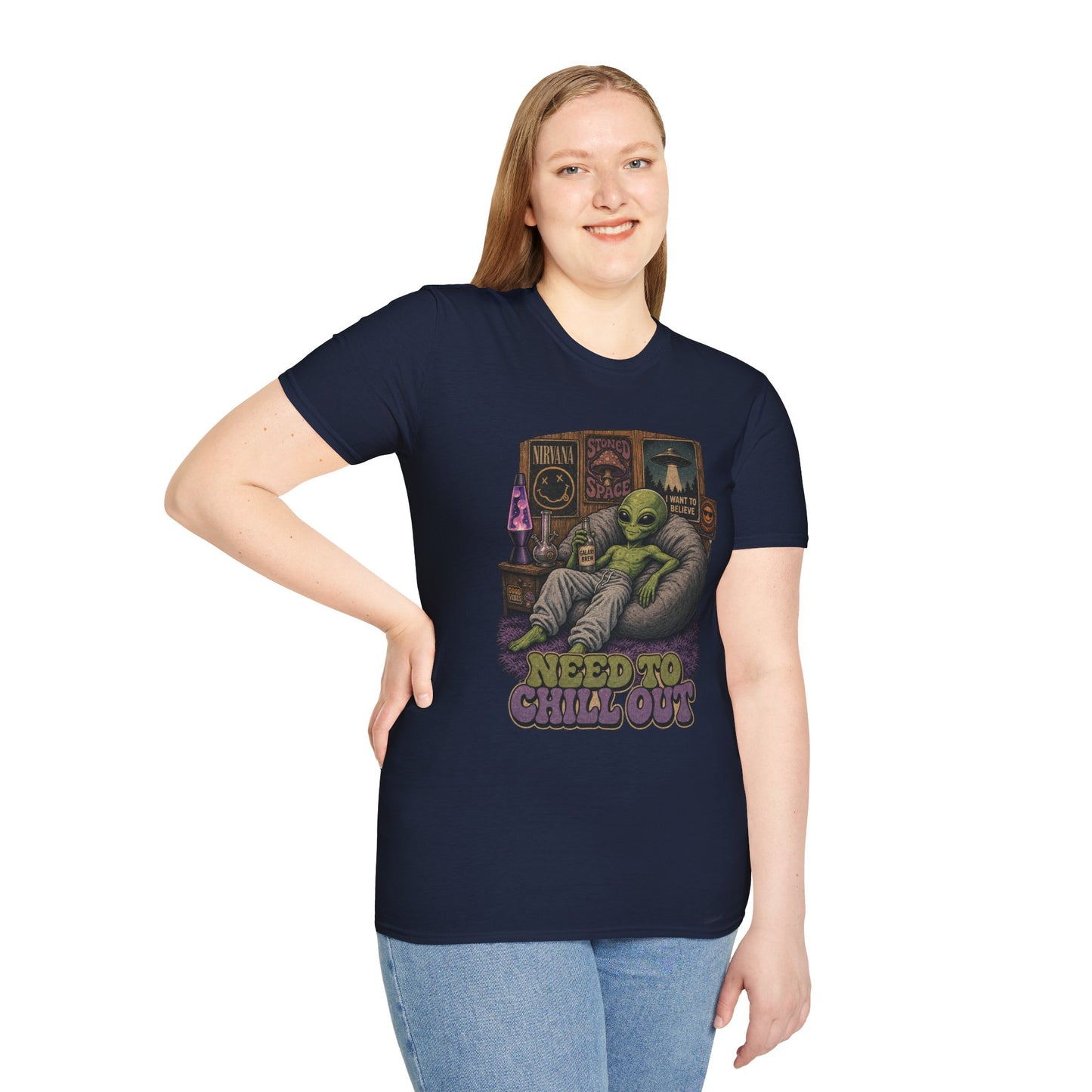 "Need to Chill Out" Alien Chillin on a Bean Bag Chair T-Shirt