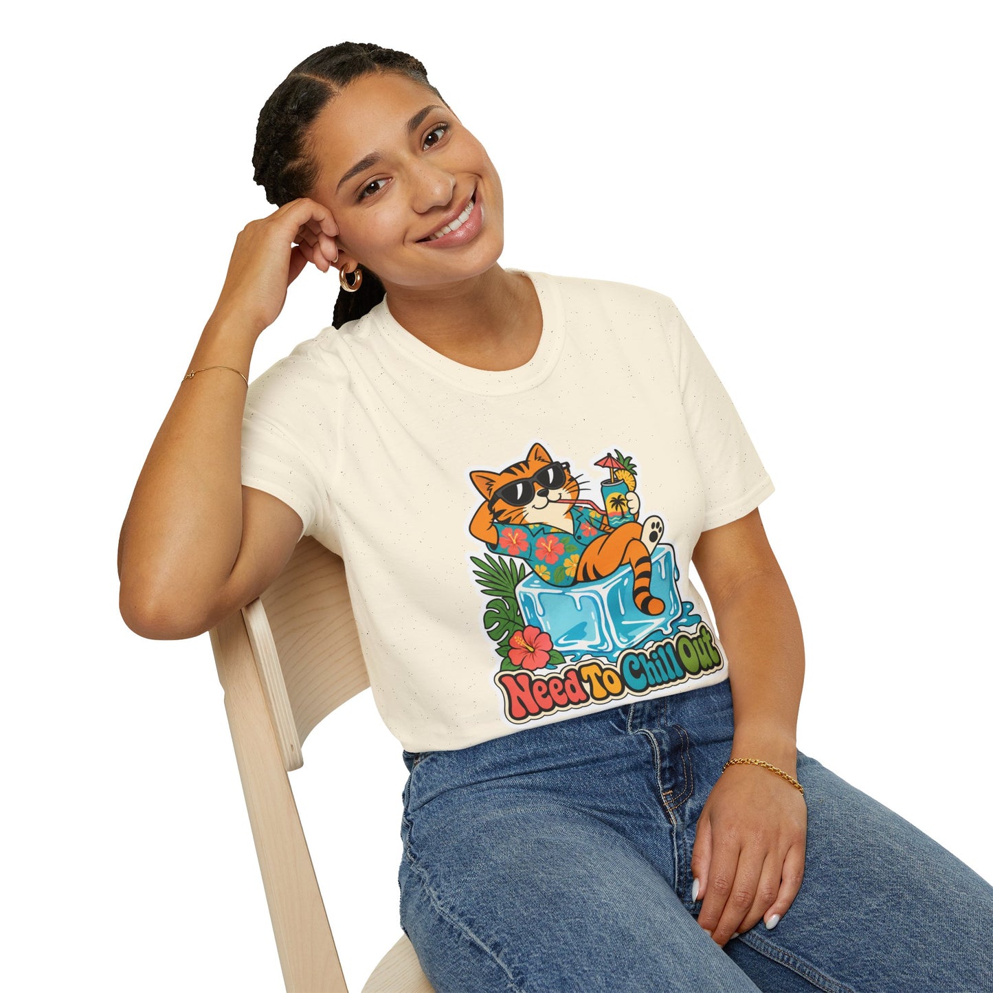 Cat Lounge T-Shirt — "Need To Chill Out" Retro Tropical Graphic Tee