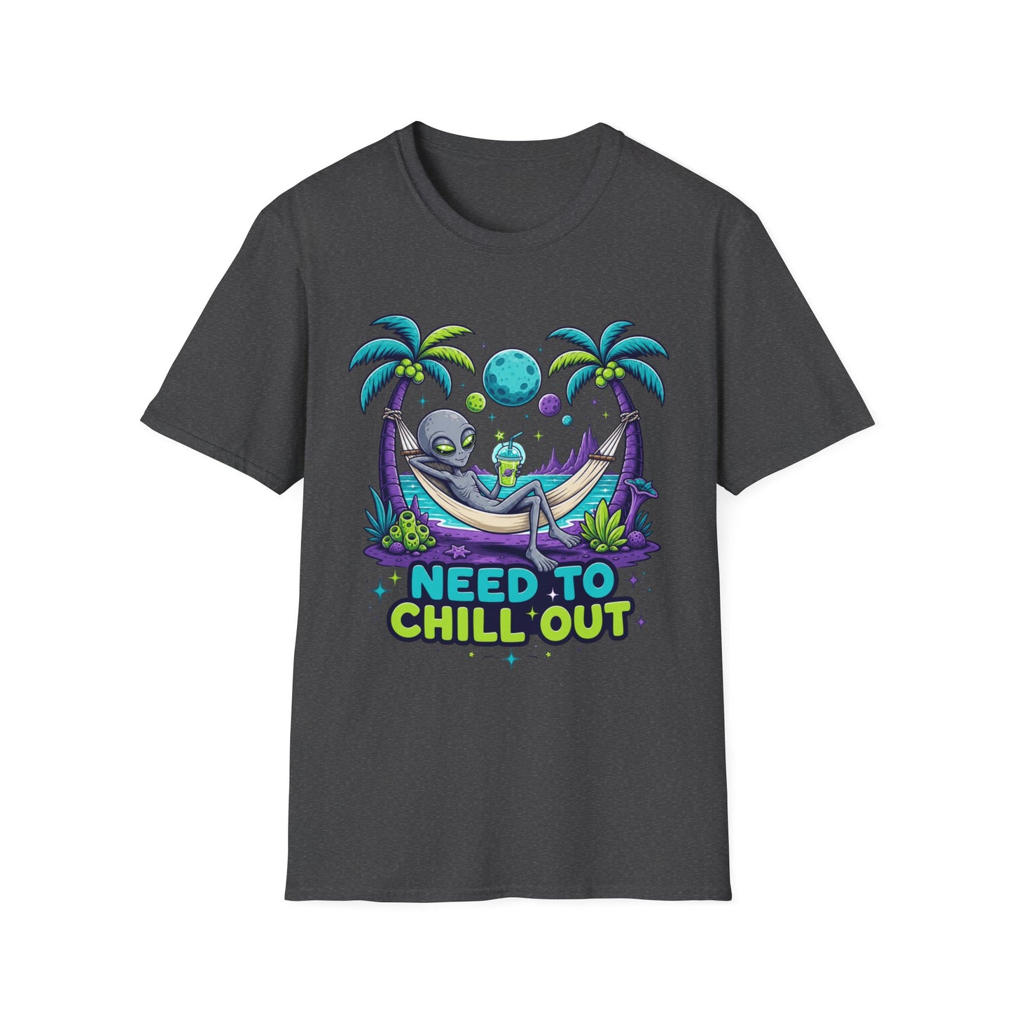 Alien Hammock T-Shirt — "Need to Chill Out" Relaxed Space Vibes