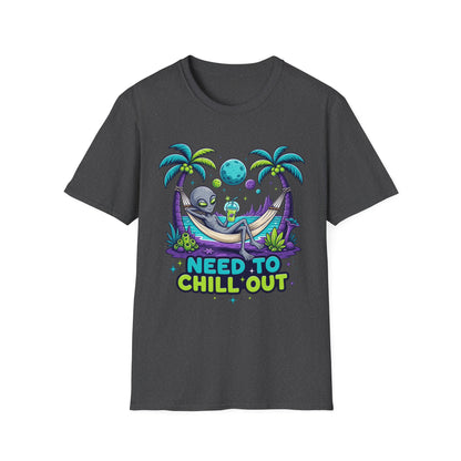 Alien Hammock T-Shirt — "Need to Chill Out" Relaxed Space Vibes
