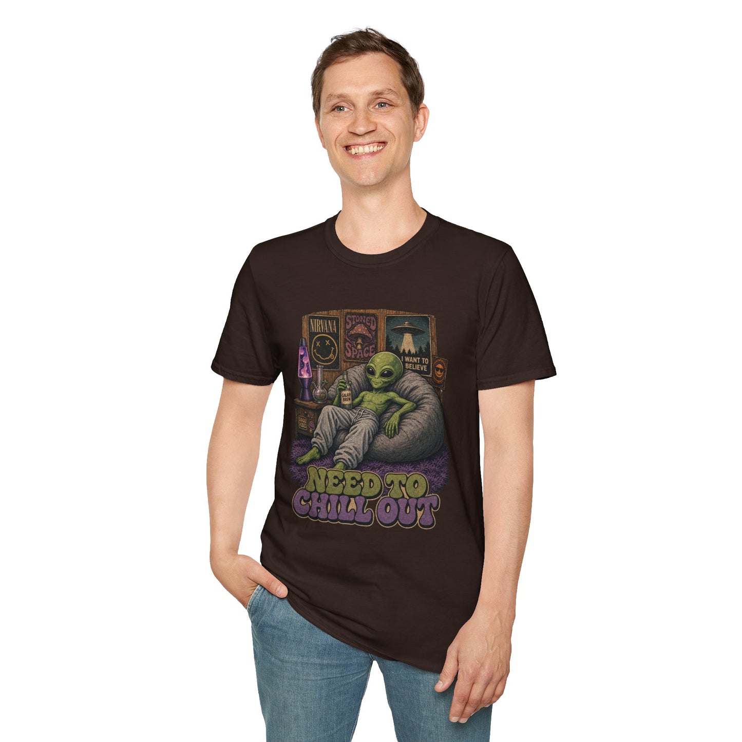 "Need to Chill Out" Alien Chillin on a Bean Bag Chair T-Shirt