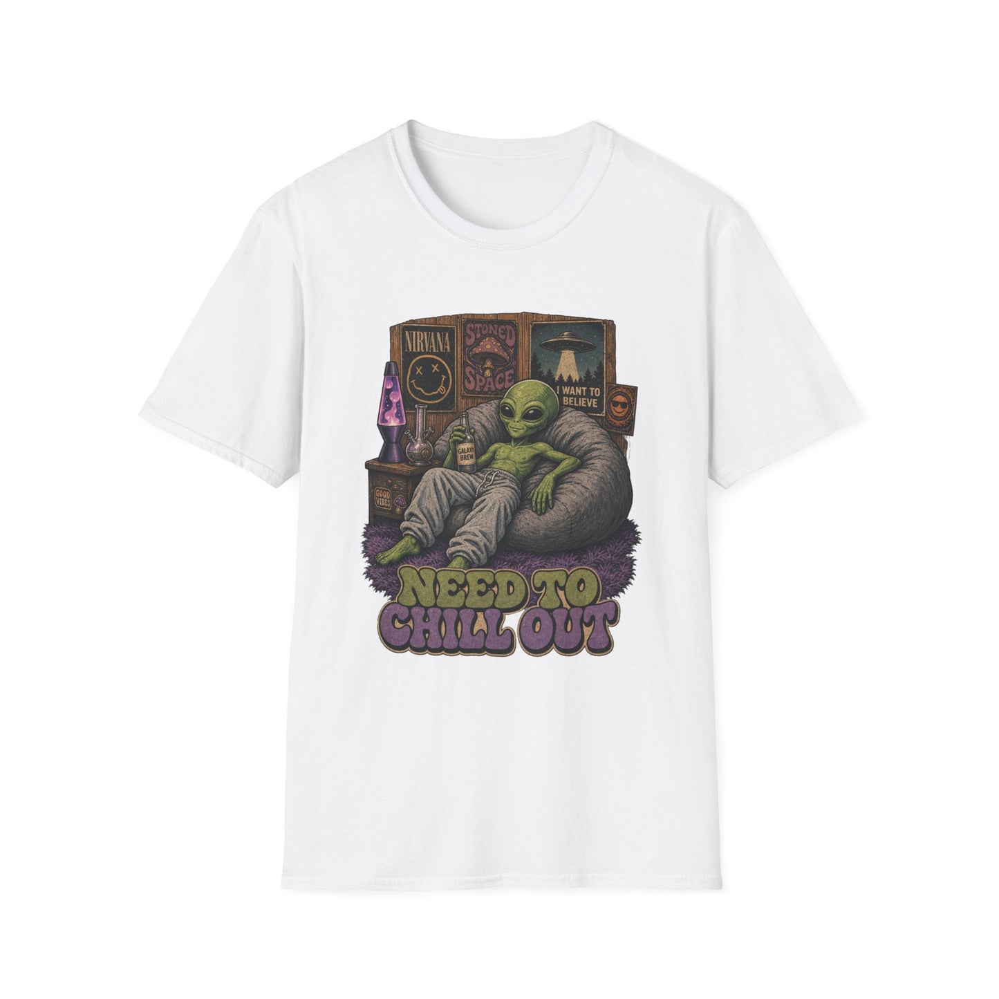 "Need to Chill Out" Alien Chillin on a Bean Bag Chair T-Shirt