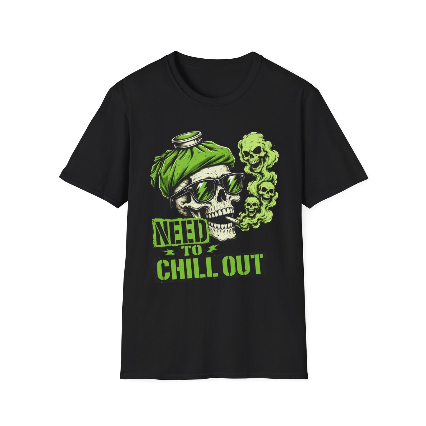 Rock Skull 'Need to Chill Out' Graphic T-Shirt — Green Smoke Skull Tee