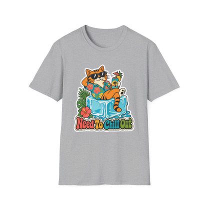 Cat Lounge T-Shirt — "Need To Chill Out" Retro Tropical Graphic Tee
