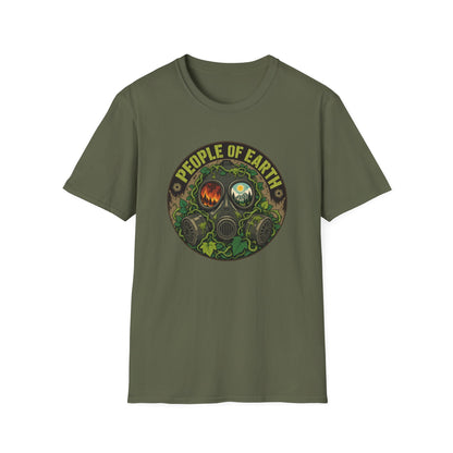 People of Earth Gas Mask Graphic Tee — Eco Horror Sci‑Fi T-Shirt