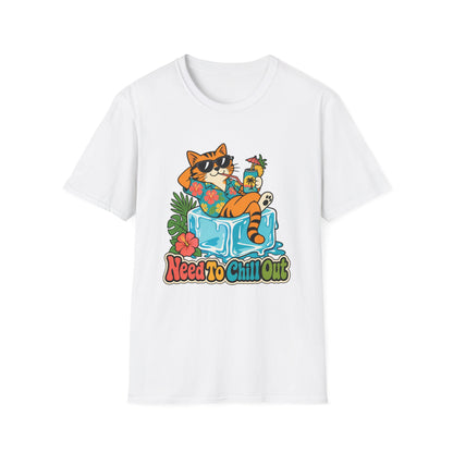 Cat Lounge T-Shirt — "Need To Chill Out" Retro Tropical Graphic Tee