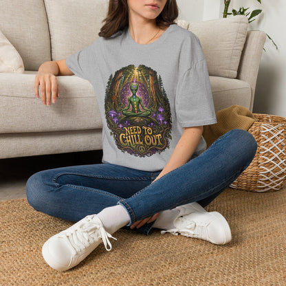 Alien Meditation T‑Shirt — "Need to Chill Out" Psychedelic Forest Graphic