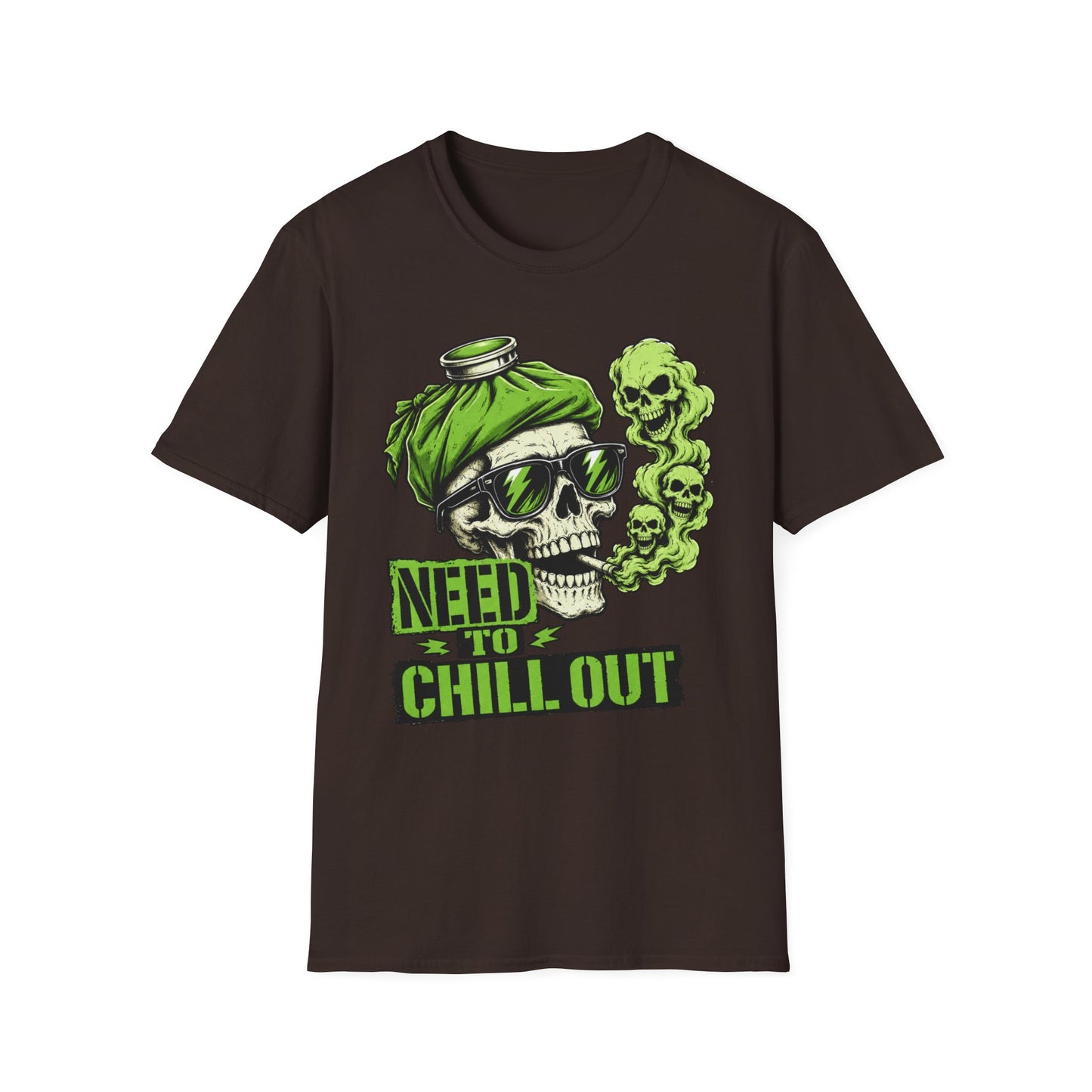 Rock Skull 'Need to Chill Out' Graphic T-Shirt — Green Smoke Skull Tee