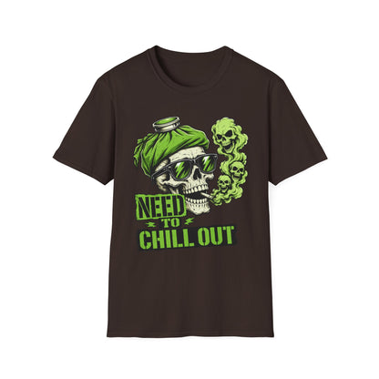 Rock Skull 'Need to Chill Out' Graphic T-Shirt — Green Smoke Skull Tee