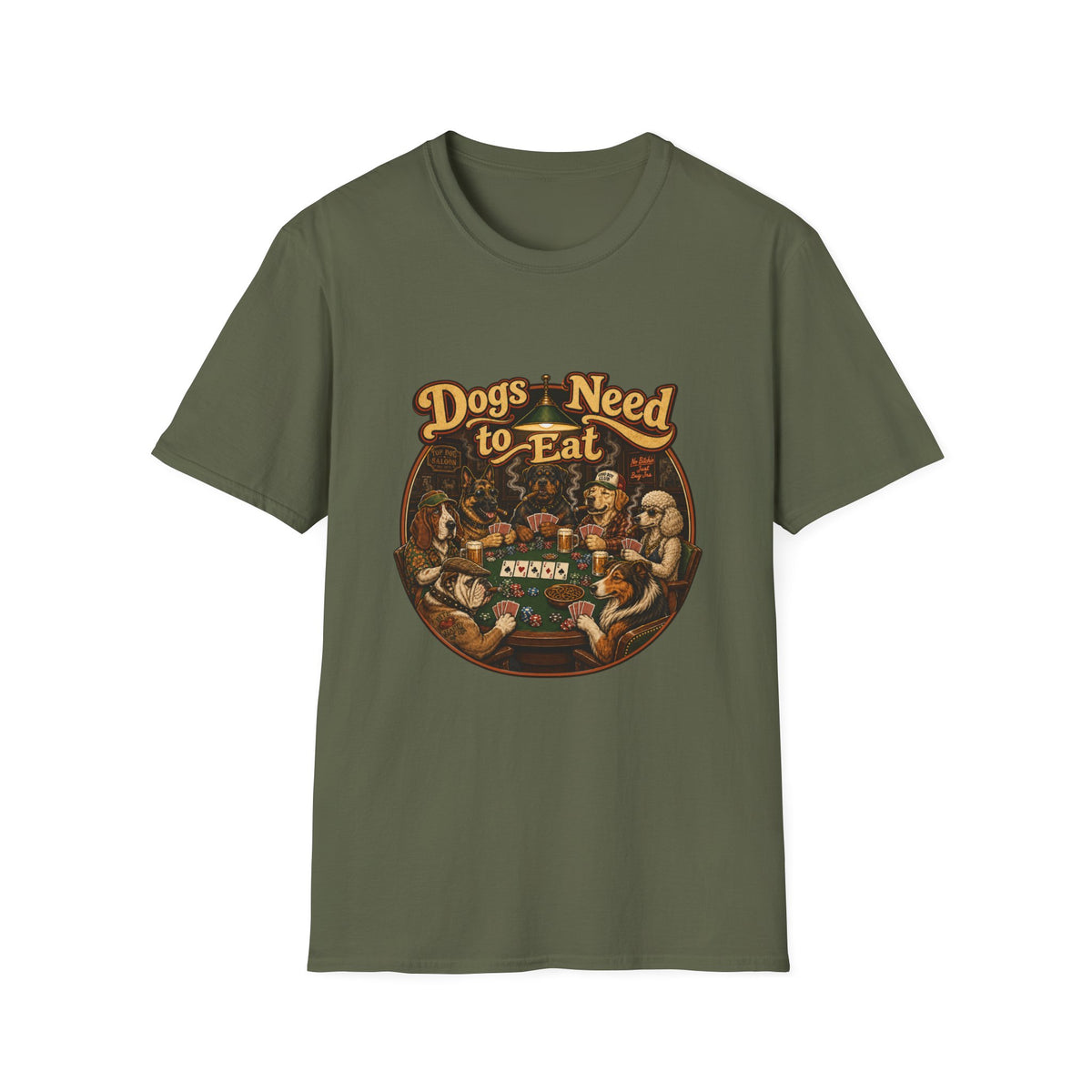 Dogs Need to Eat T-Shirt — Vintage Dog Poker Night Graphic Tee