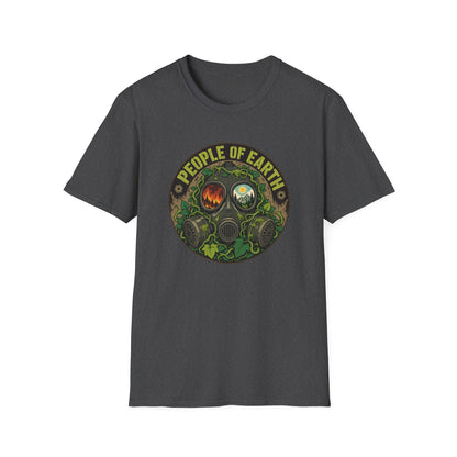 People of Earth Gas Mask Graphic Tee — Eco Horror Sci‑Fi T-Shirt