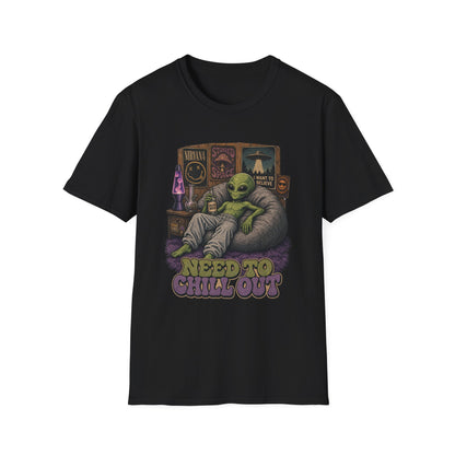 "Need to Chill Out" Alien Chillin on a Bean Bag Chair T-Shirt