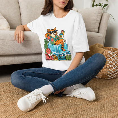 Cat Lounge T-Shirt — "Need To Chill Out" Retro Tropical Graphic Tee
