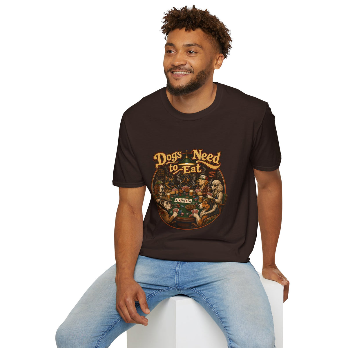 Dogs Need to Eat T-Shirt — Vintage Dog Poker Night Graphic Tee