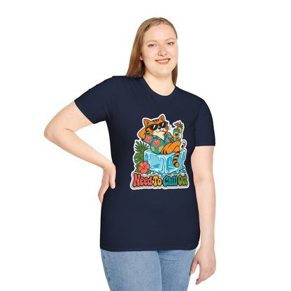 Cat Lounge T-Shirt — "Need To Chill Out" Retro Tropical Graphic Tee