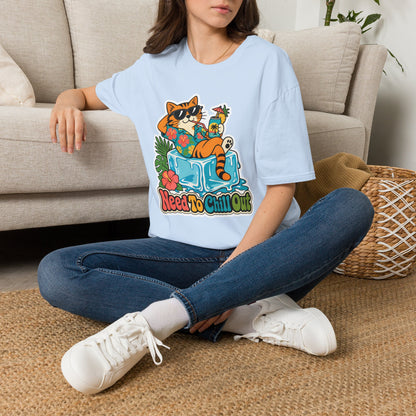Cat Lounge T-Shirt — "Need To Chill Out" Retro Tropical Graphic Tee