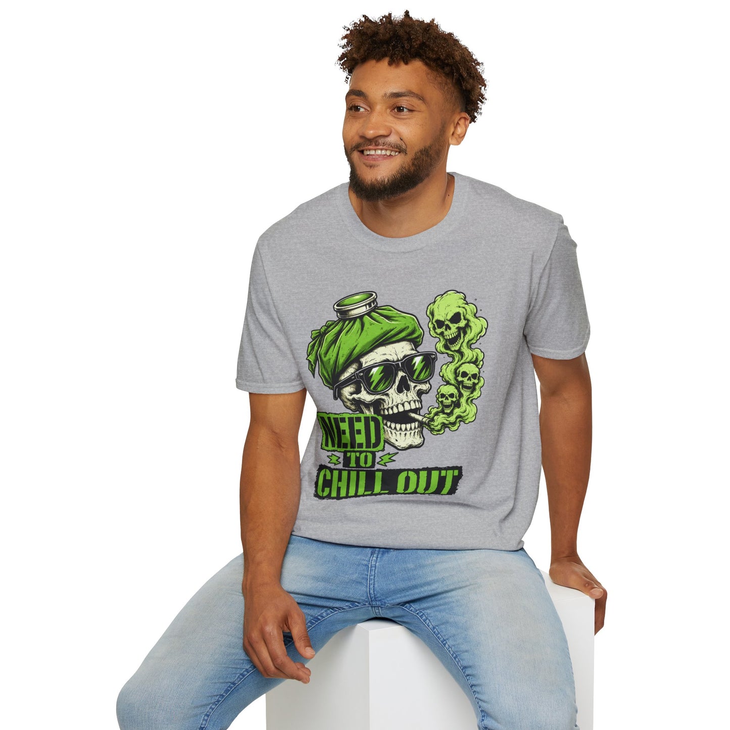 Rock Skull 'Need to Chill Out' Graphic T-Shirt — Green Smoke Skull Tee