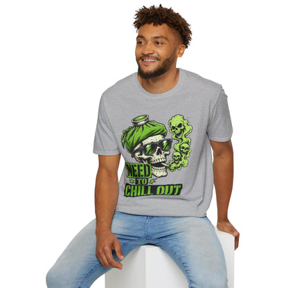 Rock Skull 'Need to Chill Out' Graphic T-Shirt — Green Smoke Skull Tee