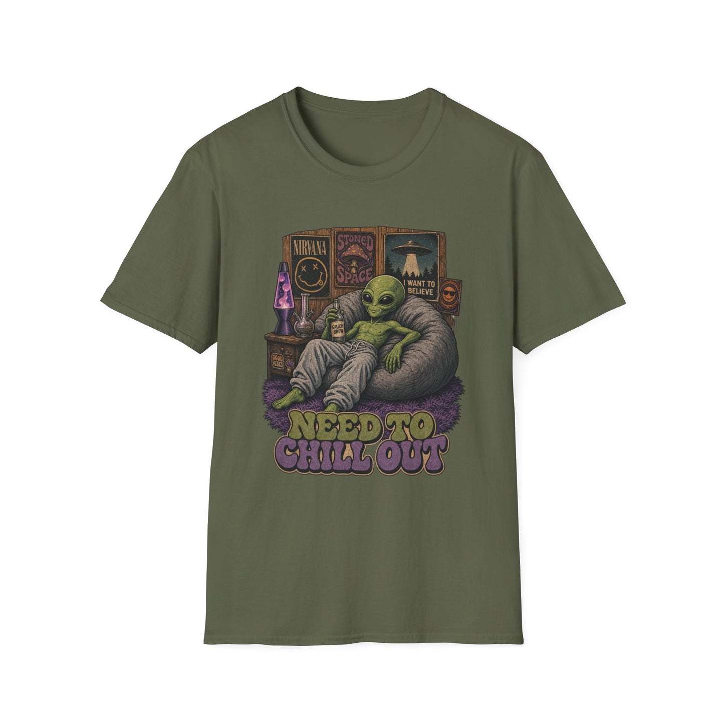 "Need to Chill Out" Alien Chillin on a Bean Bag Chair T-Shirt