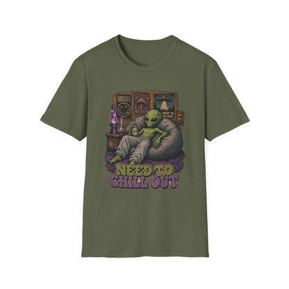 "Need to Chill Out" Alien Chillin on a Bean Bag Chair T-Shirt