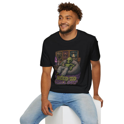 "Need to Chill Out" Alien Chillin on a Bean Bag Chair T-Shirt