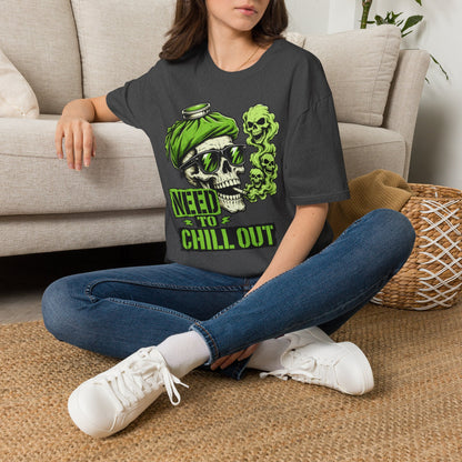 Rock Skull 'Need to Chill Out' Graphic T-Shirt — Green Smoke Skull Tee