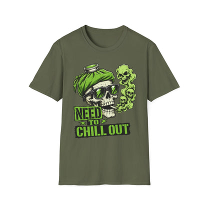 Rock Skull 'Need to Chill Out' Graphic T-Shirt — Green Smoke Skull Tee