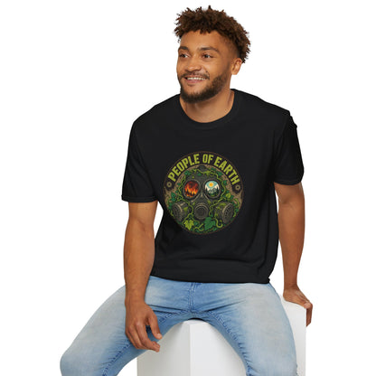 People of Earth Gas Mask Graphic Tee — Eco Horror Sci‑Fi T-Shirt