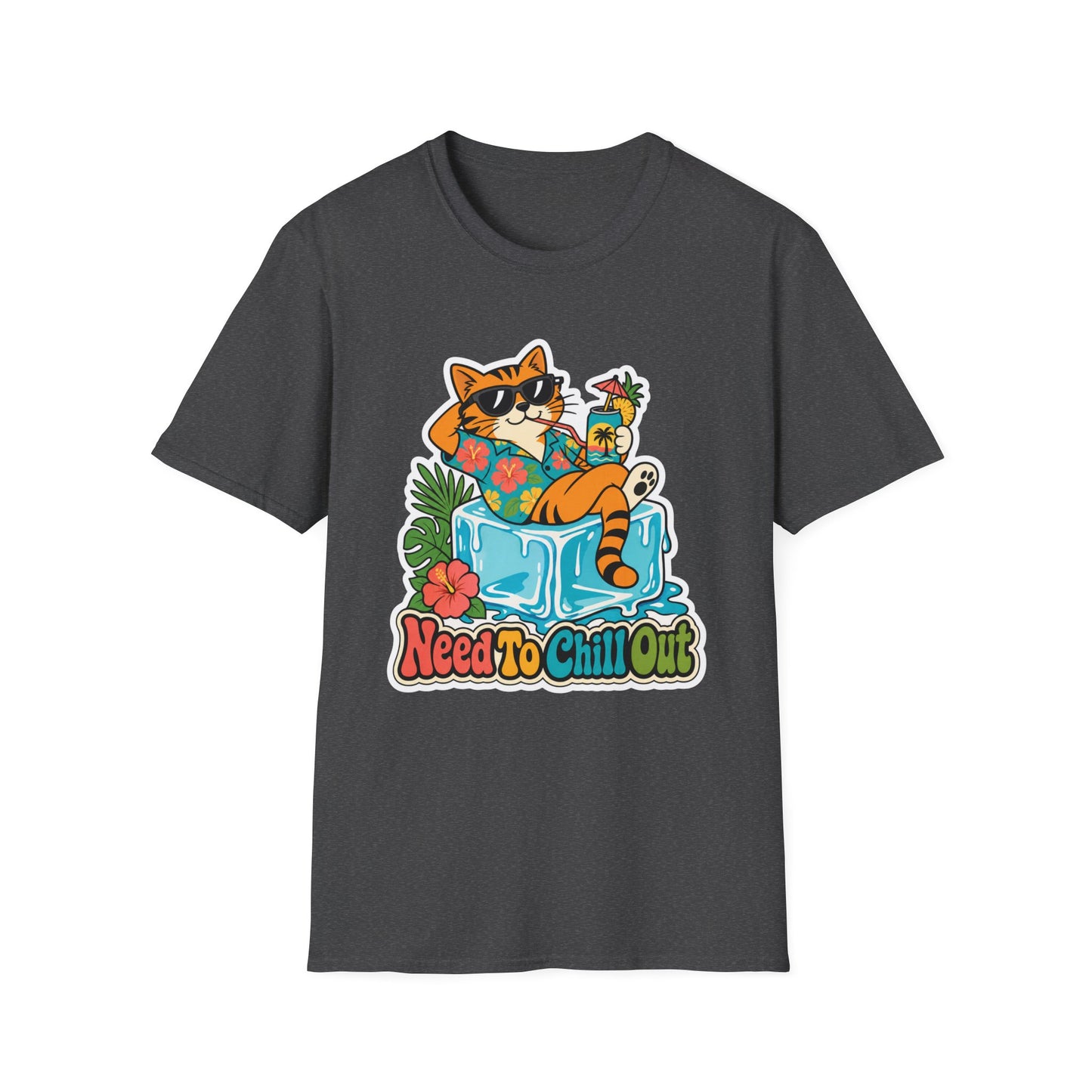 Cat Lounge T-Shirt — "Need To Chill Out" Retro Tropical Graphic Tee